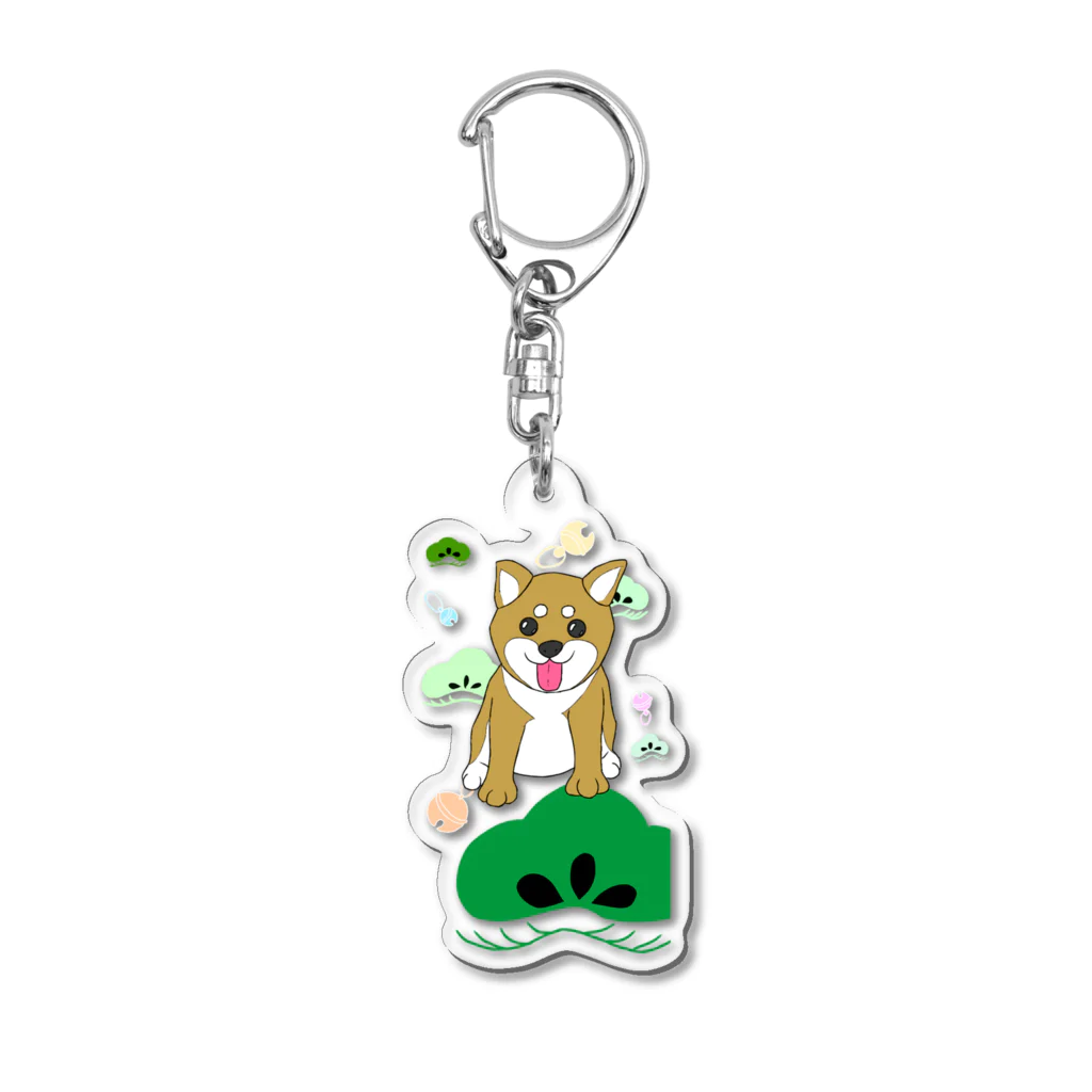 Lily bird（リリーバード）のにこにこ柴犬 和柄背景① Acrylic Key Chain