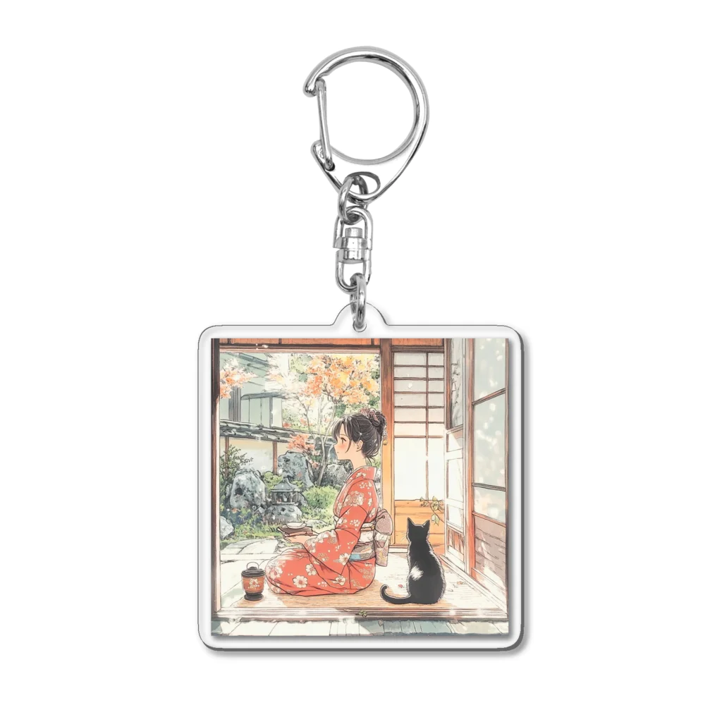 yukino_moonstarの和女子と黒猫 Acrylic Key Chain
