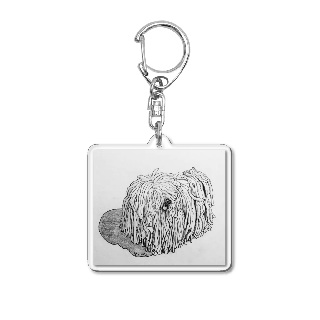 光平洋子のかしこいプーリー犬が振り向いた。puli illustration  Acrylic Key Chain