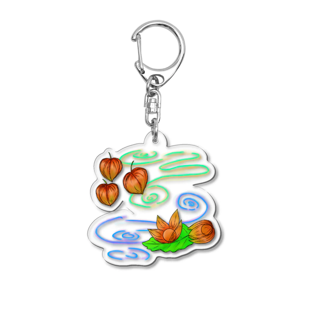 Lily bird（リリーバード）のホオズキ 水紋背景（和柄） Acrylic Key Chain