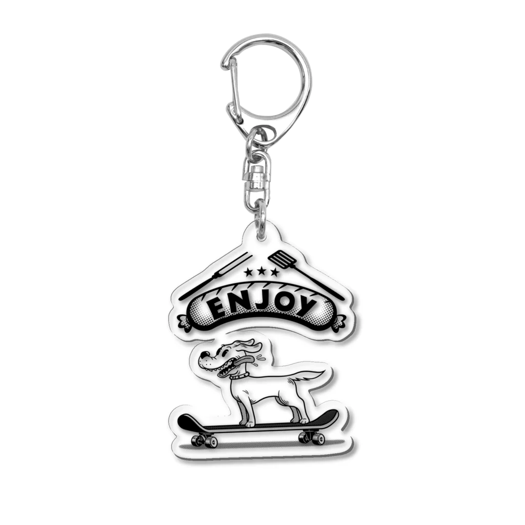 nidan-illustrationのhappy dog -ENJOY- (black ink) Acrylic Key Chain