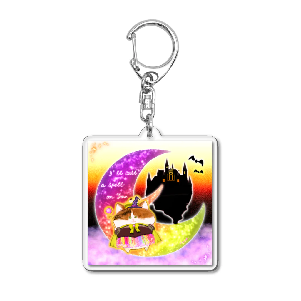 どるちぇ＊うさぎの《ハロウィン》05＊魔女っ子みけ＊夕空背景ver. Acrylic Key Chain