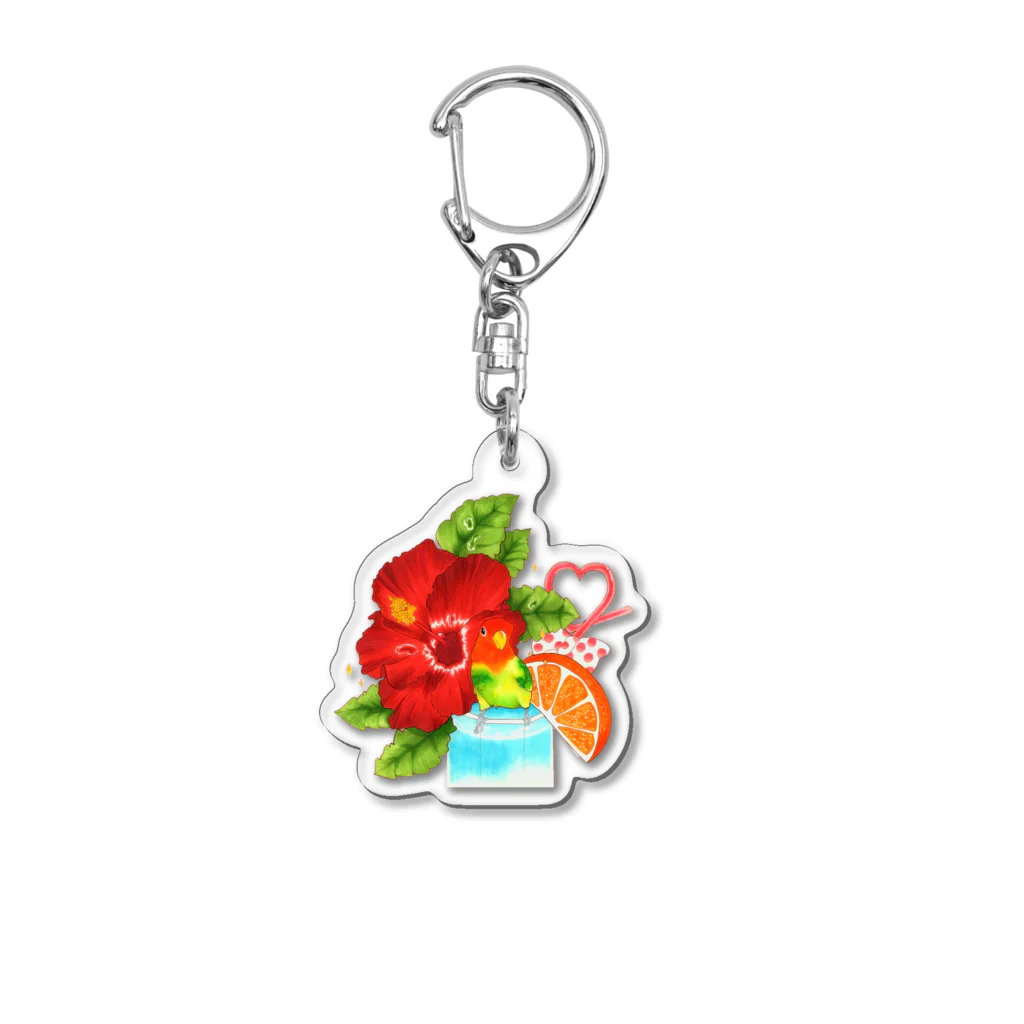 【コザクラインコ】オピーチョのお店の【コザクラインコ】ハイビスカスオピーチョ Acrylic Key Chain