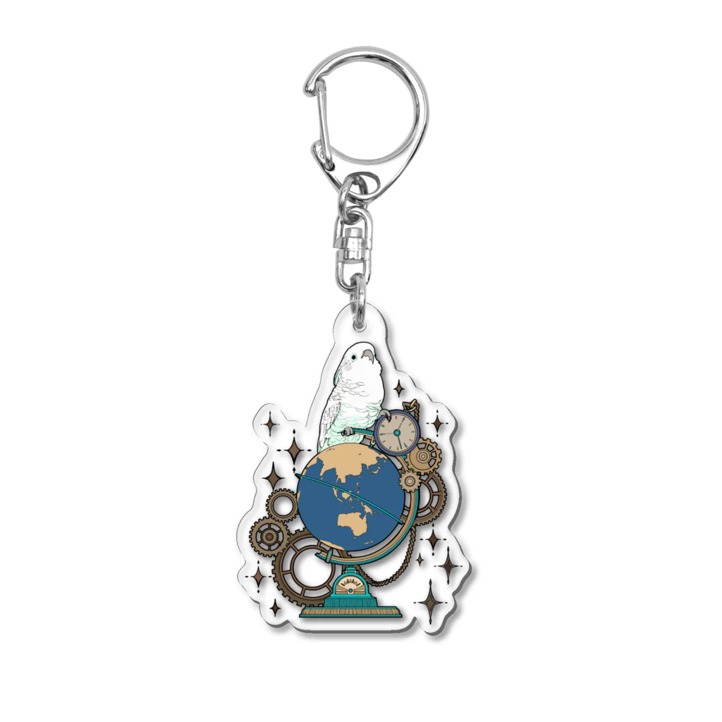 ろう飼い主のオウムと地球儀デジタルver Acrylic Key Chain