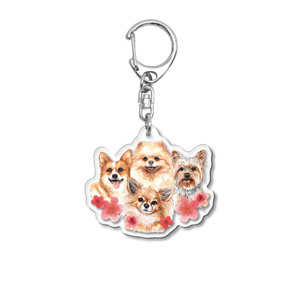 SANKAKU DESIGN STOREのお花の似合う小さい犬たち。 Acrylic Key Chain