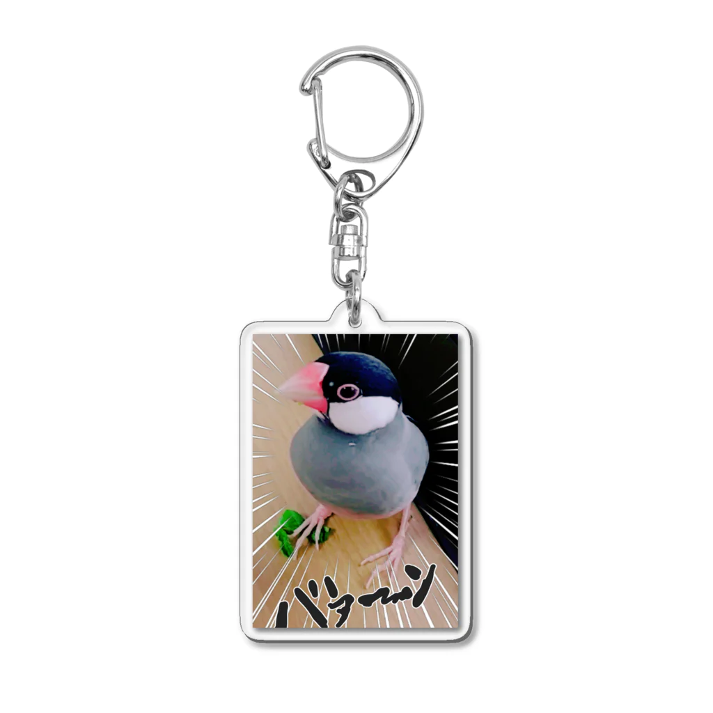 harupink🌸ペット似顔絵illustの好きな豆苗をふみ、えらそうな文鳥さん Acrylic Key Chain