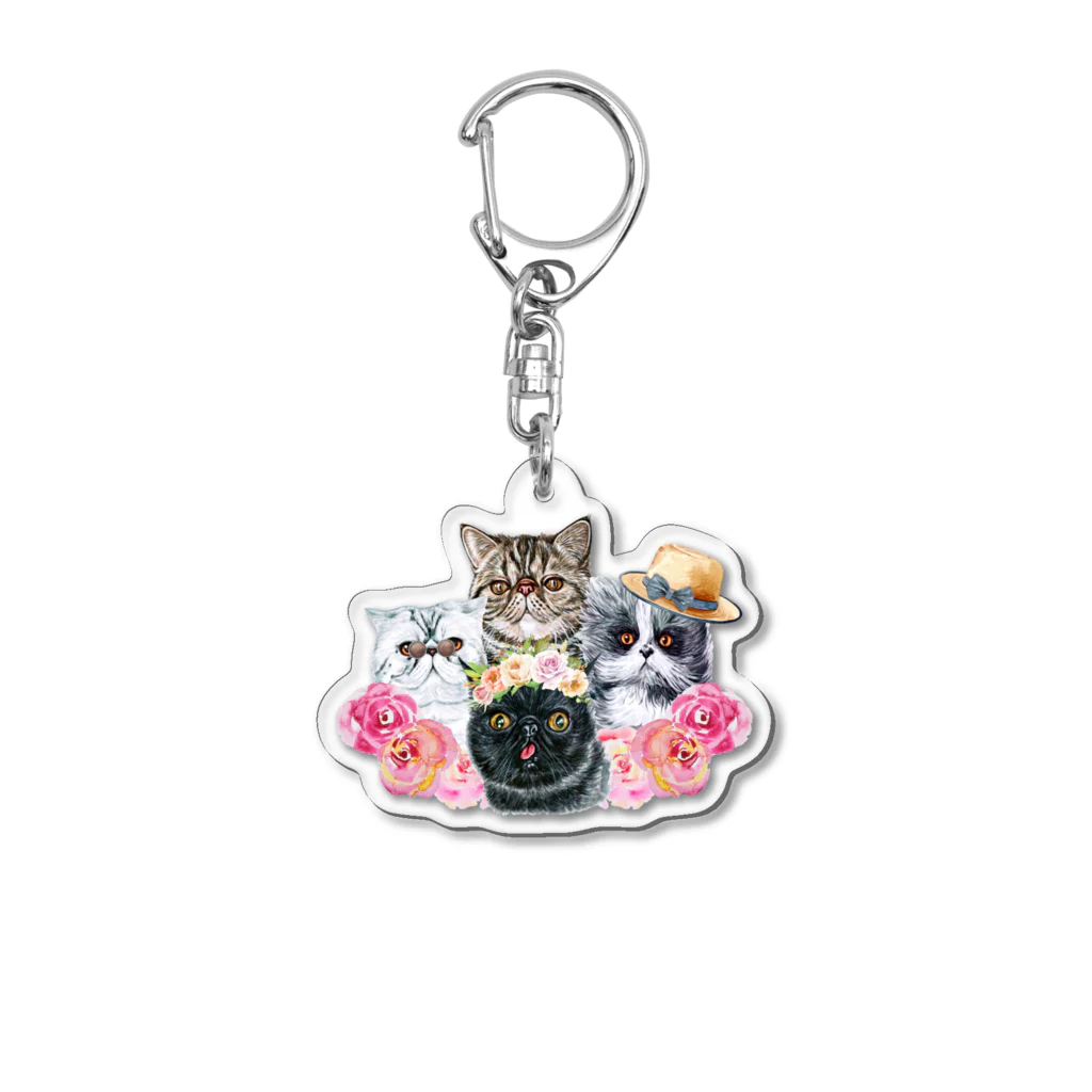 SANKAKU DESIGN STOREの仲良し！ぺちゃかわ猫ちゃんたちのバカンス。 Acrylic Key Chain