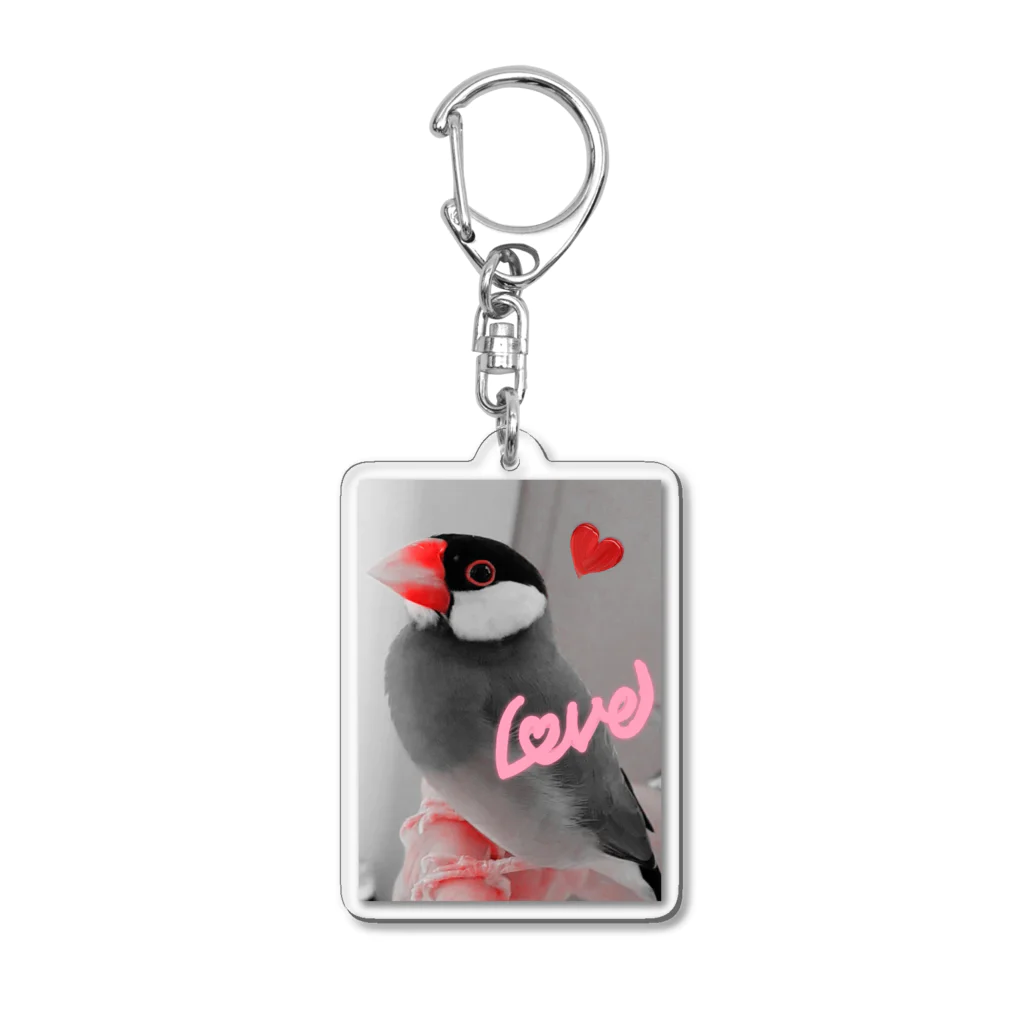 harupink🌸ペット似顔絵illustのBLACK×REDな文鳥さん Acrylic Key Chain