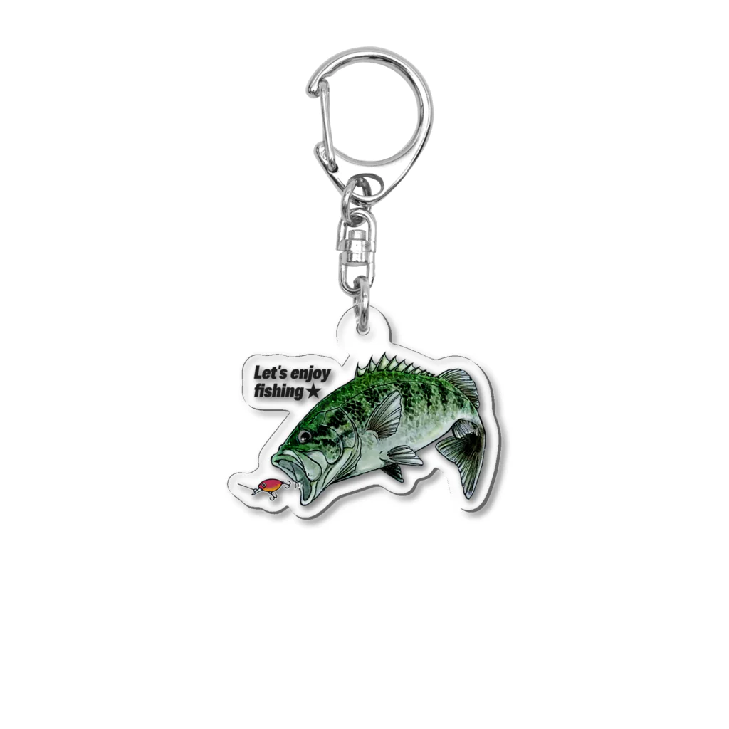 猫と魚とのenjoy fishing-bass-ｂ Acrylic Key Chain