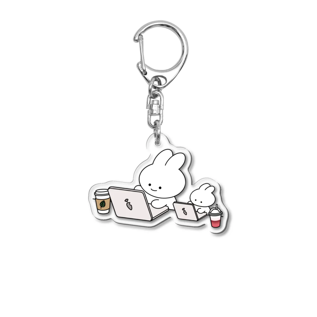 しあわせはおいしいよのパソコンカタカタうさぎ Acrylic Key Chain