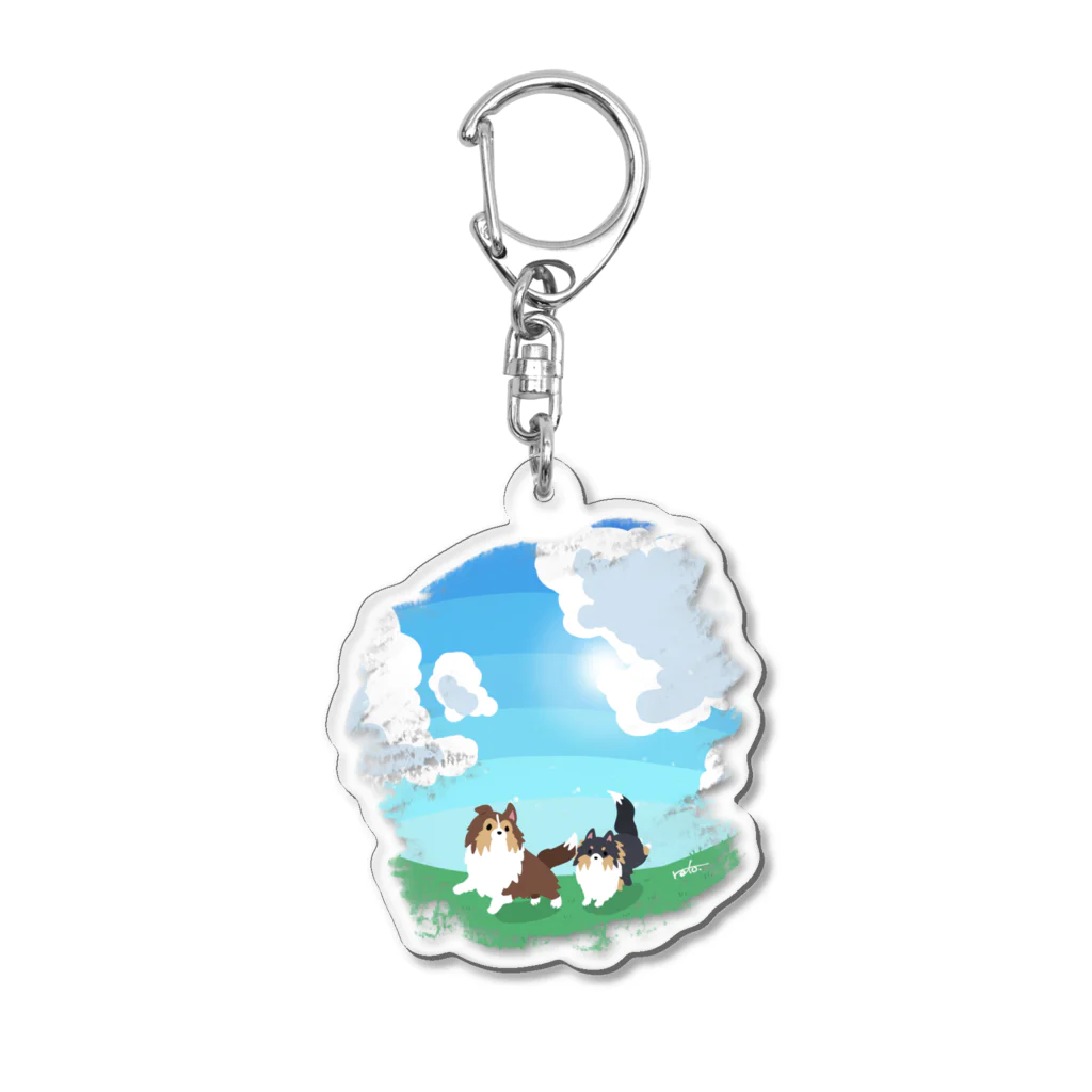 Kotetsu diary(SUZURI店)のシェルティ2匹×青空の下の草原 Acrylic Key Chain