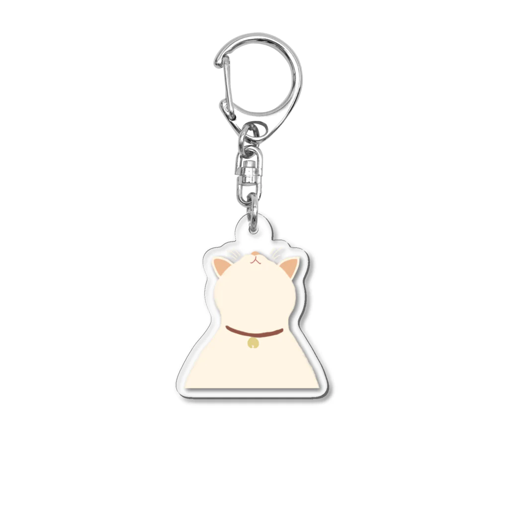 小鳥と映画館の上を向く三毛猫 Acrylic Key Chain