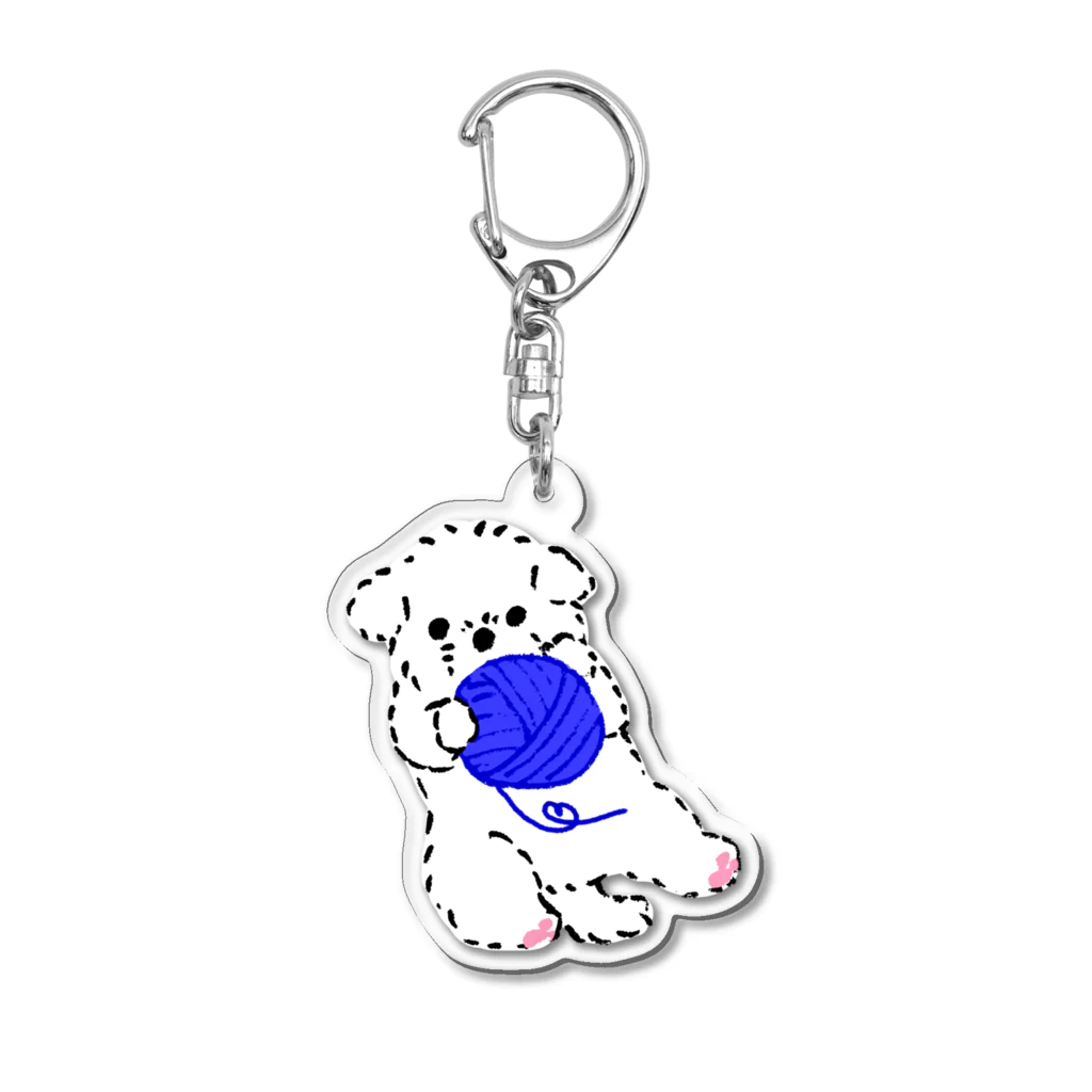 suzumaruの毛糸にじゃれる子犬 Acrylic Key Chain