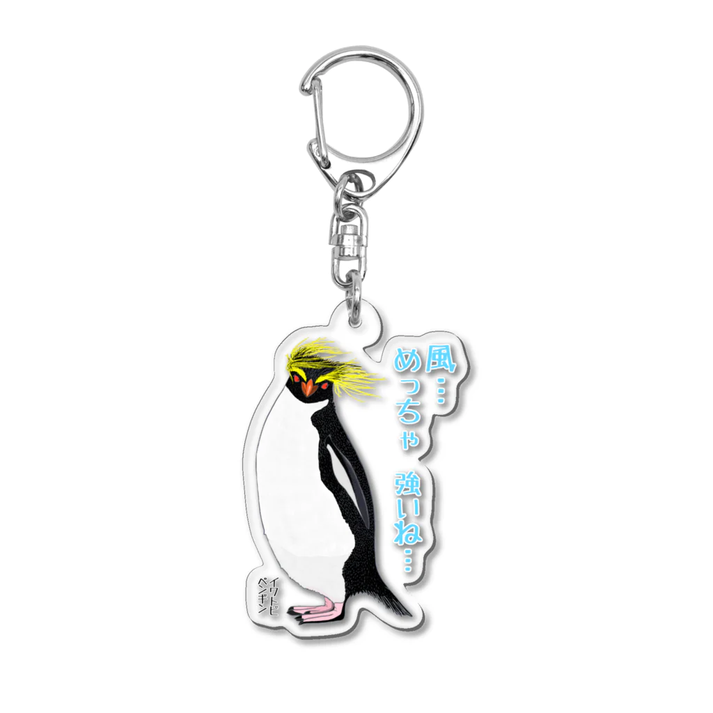 LalaHangeulの風に吹かれるイワトビペンギンさん(文字ありバージョン Acrylic Key Chain