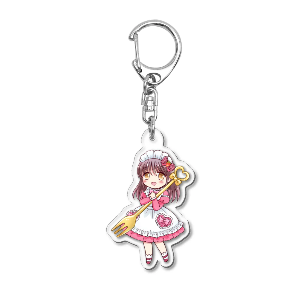 虹色珊瑚礁☆SUZURI店の苺メイドwithフォーク Acrylic Key Chain