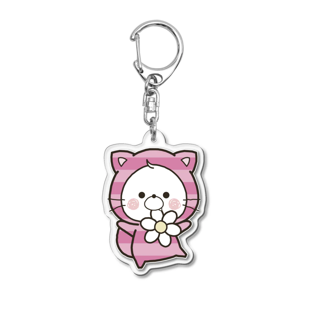 くまぽこSUZURI店のチェシャくん　お花 Acrylic Key Chain