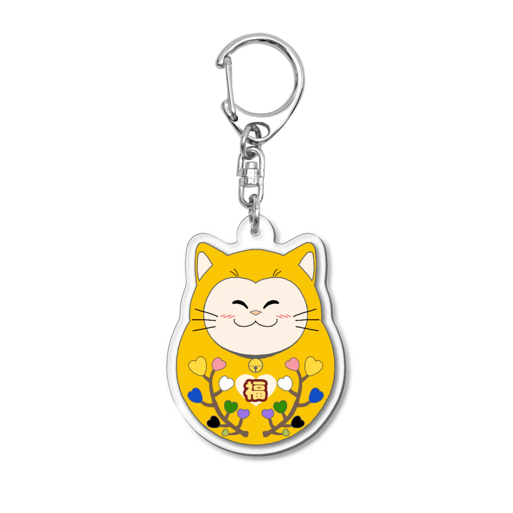 大林ゆこのにこにこ猫だるま（黃色） Acrylic Key Chain