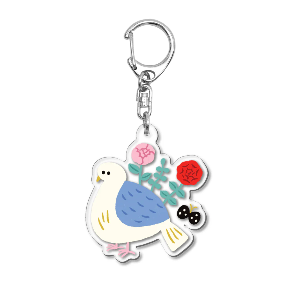 かわべしおん | イラストレーターのお花の生えた鳥 Acrylic Key Chain