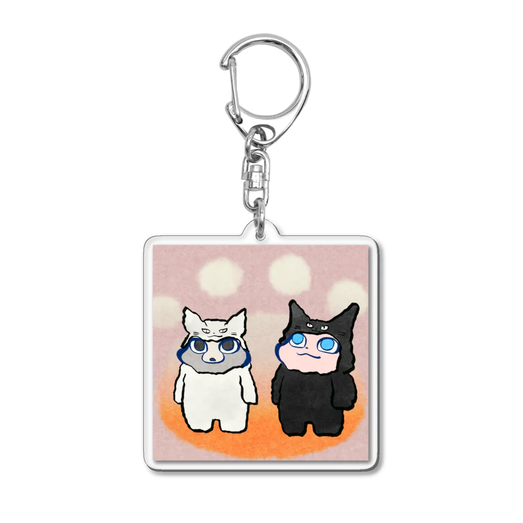 OHAGI.Pのはぎちゃんとこまめちゃん_もこもこねこファッション Acrylic Key Chain