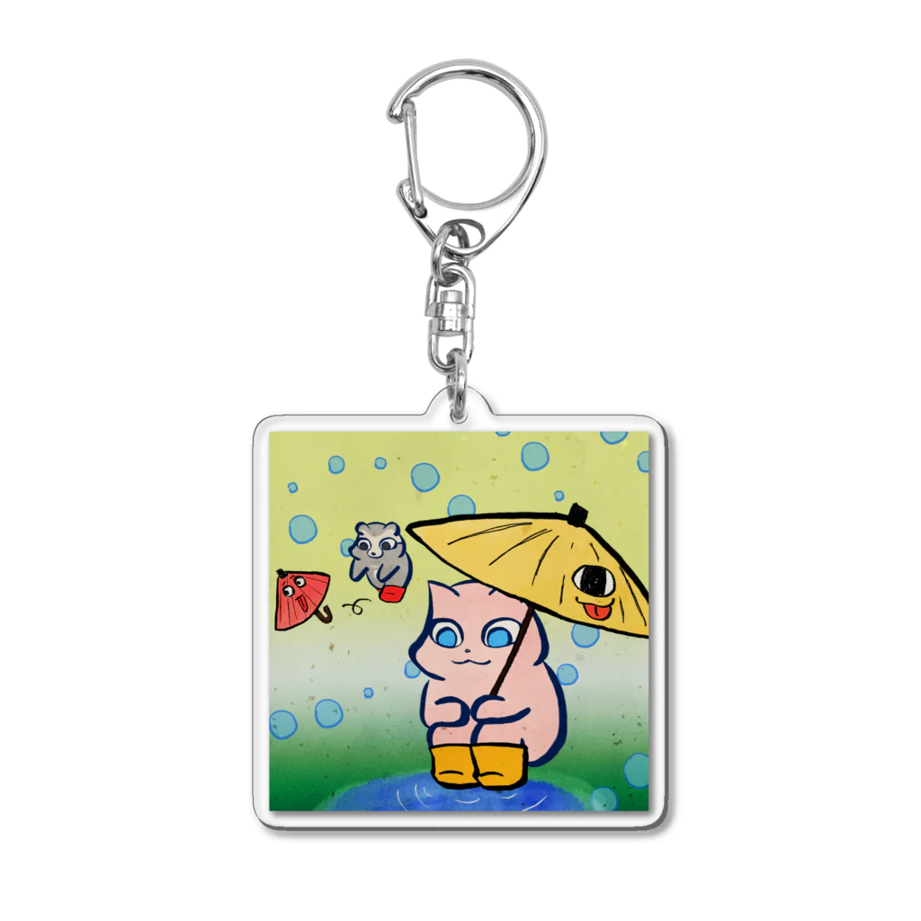 OHAGI.Pのはぎちゃんとこまめちゃん_傘おばけとおでかけ Acrylic Key Chain