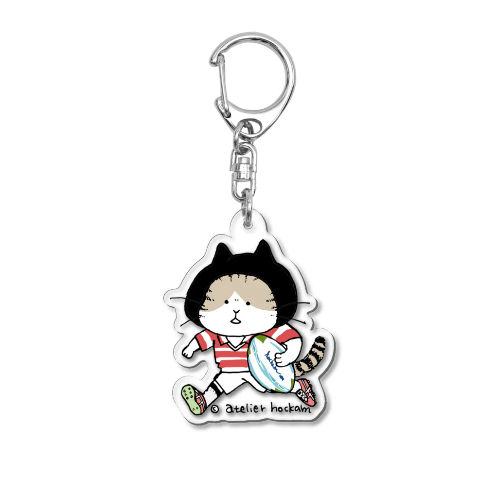 ほっかむねこ屋（アトリエほっかむ）のラグビーねこ Acrylic Key Chain