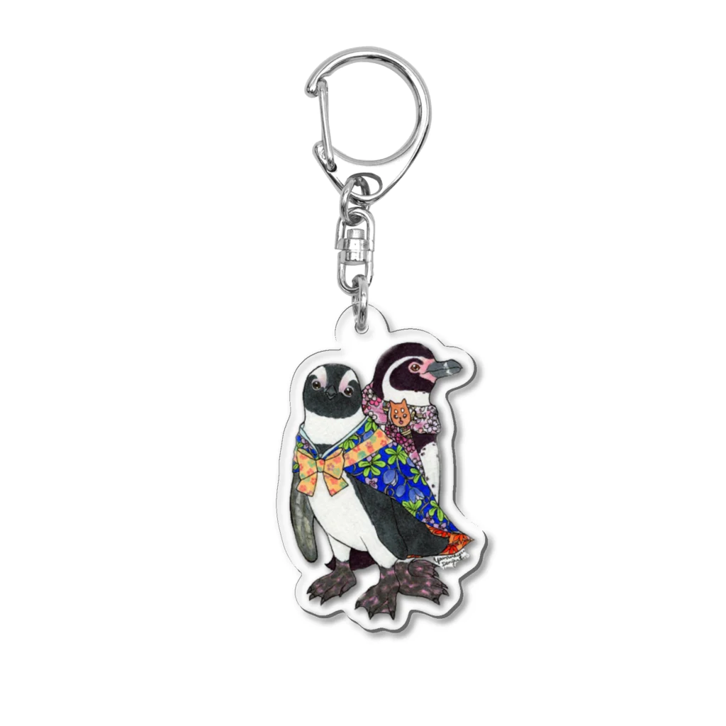 ヤママユ(ヤママユ・ペンギイナ)の着物ぺんぎんーモダンきもののケープとフンボー Acrylic Key Chain