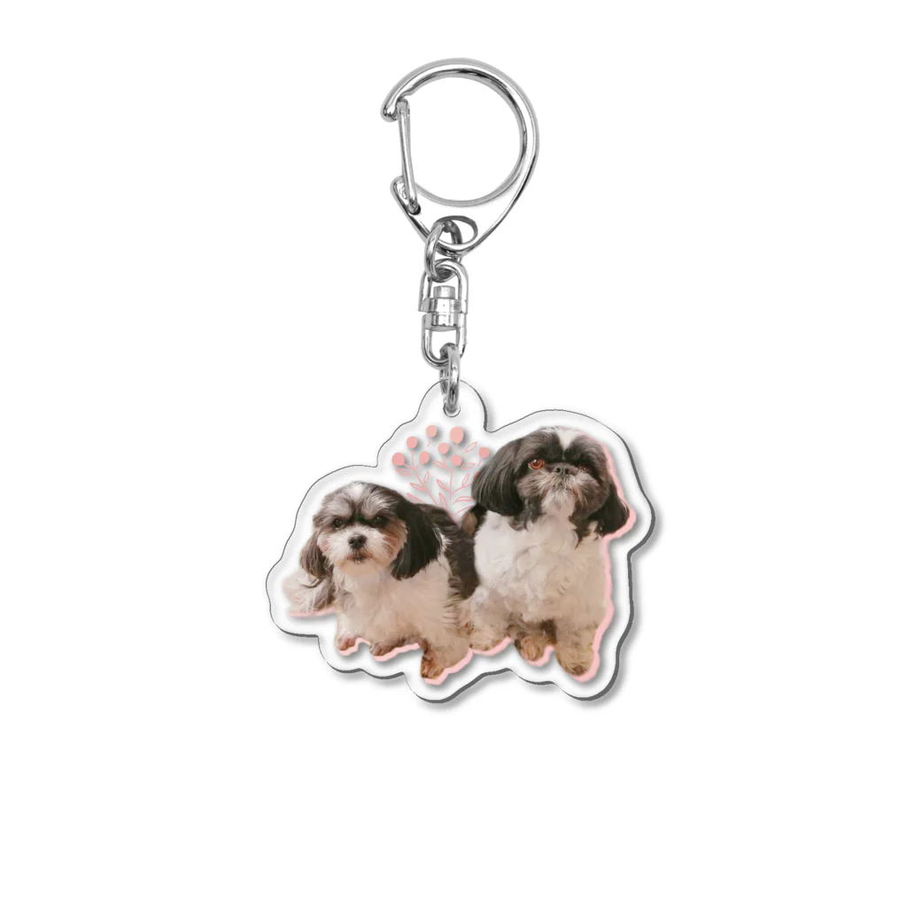 シーズーっぽいしろくろの犬たちのtama's Flower Acrylic Key Chain