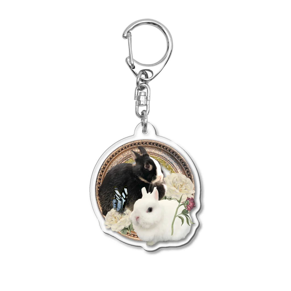 wonder land sweetの薔薇と黒と白のうさぎ Acrylic Key Chain