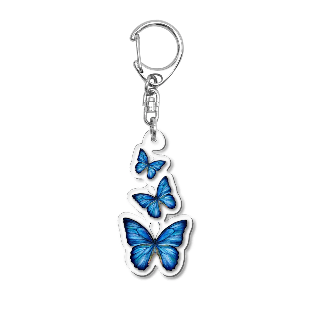 idumi-artの３羽の青い蝶 アクリルキーホルダー