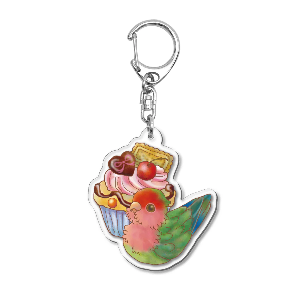 あにまるめいとのケーキとノーマルコザクラインコ(型抜き) Acrylic Key Chain