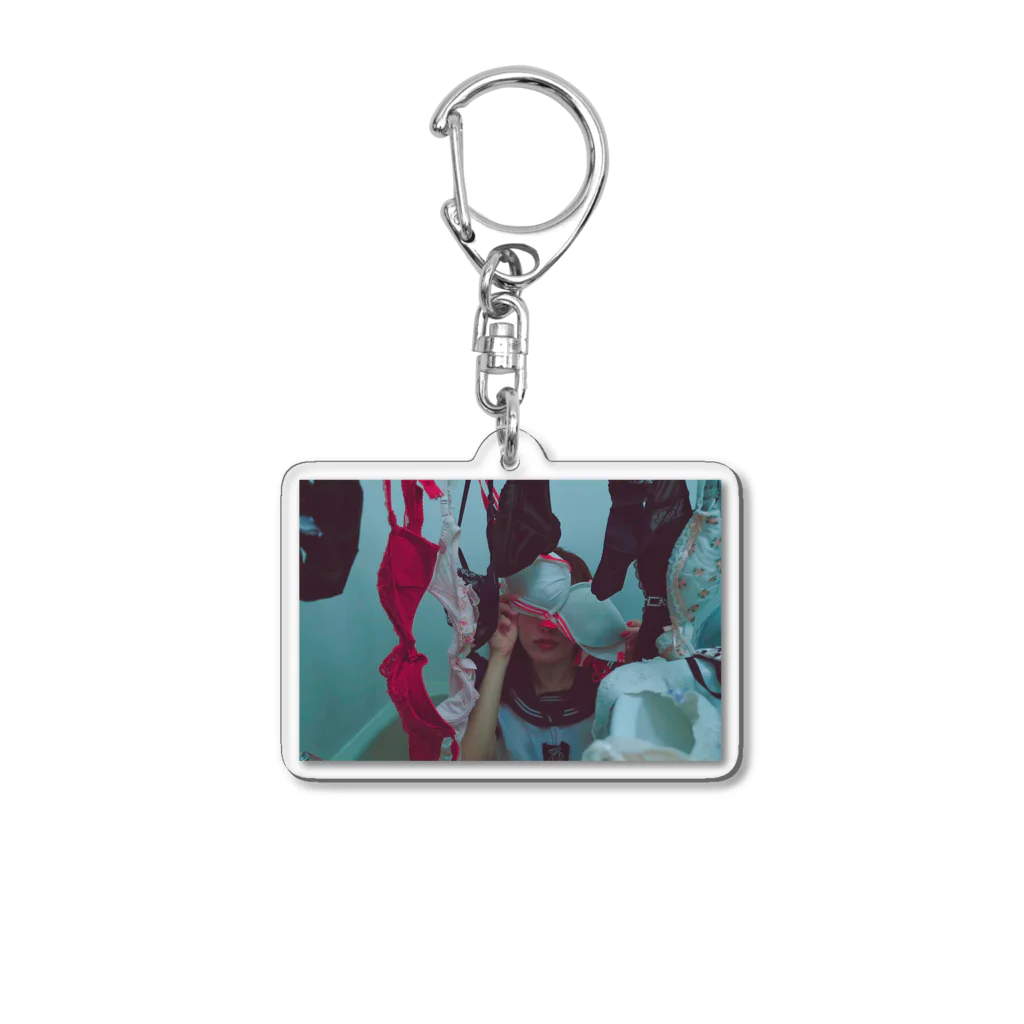 Bathroom__ sozai goods shopの女子高生とブラジャー Acrylic Key Chain