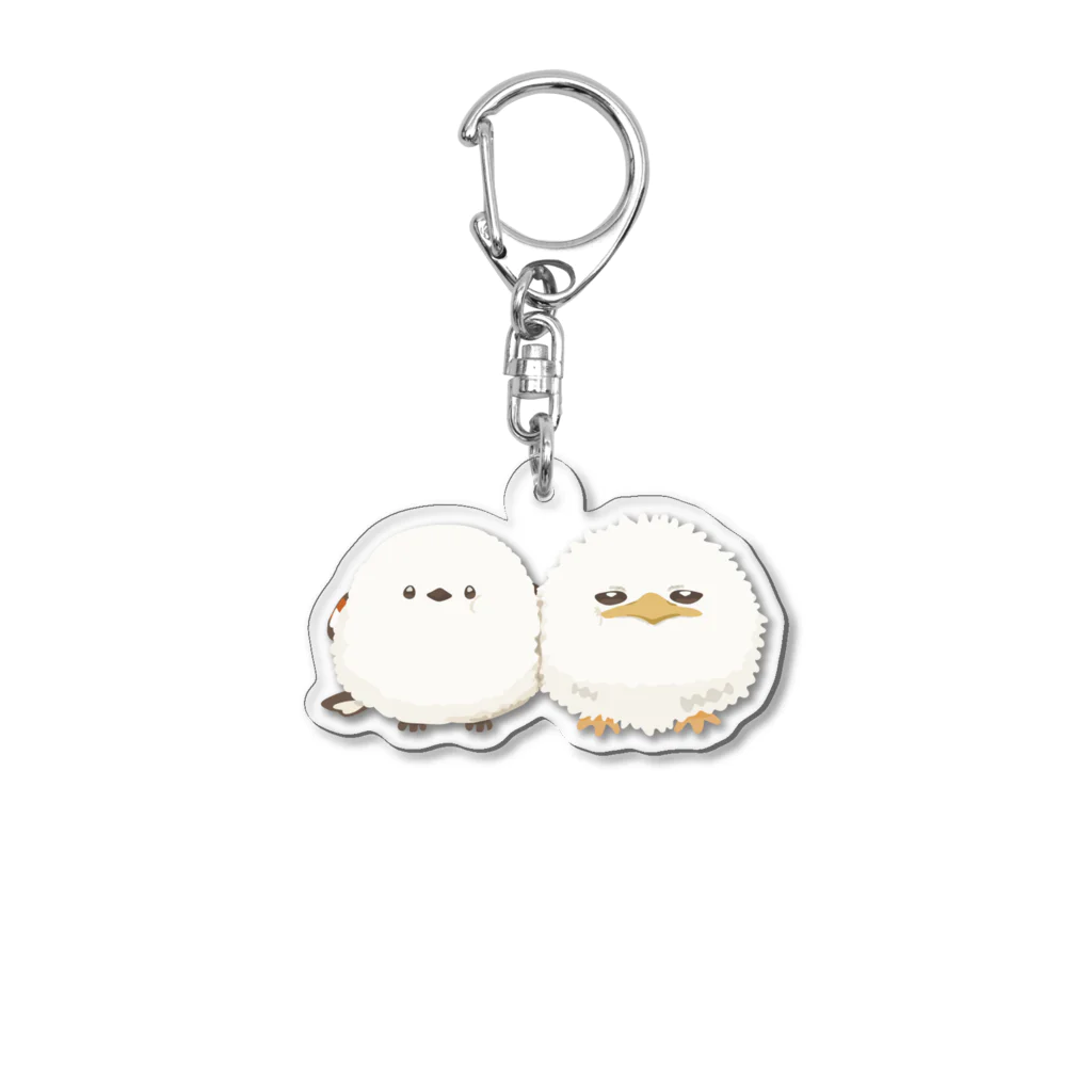 リズのむぎゅ_ガマグチヨタカのヒナとシマエナガ Acrylic Key Chain