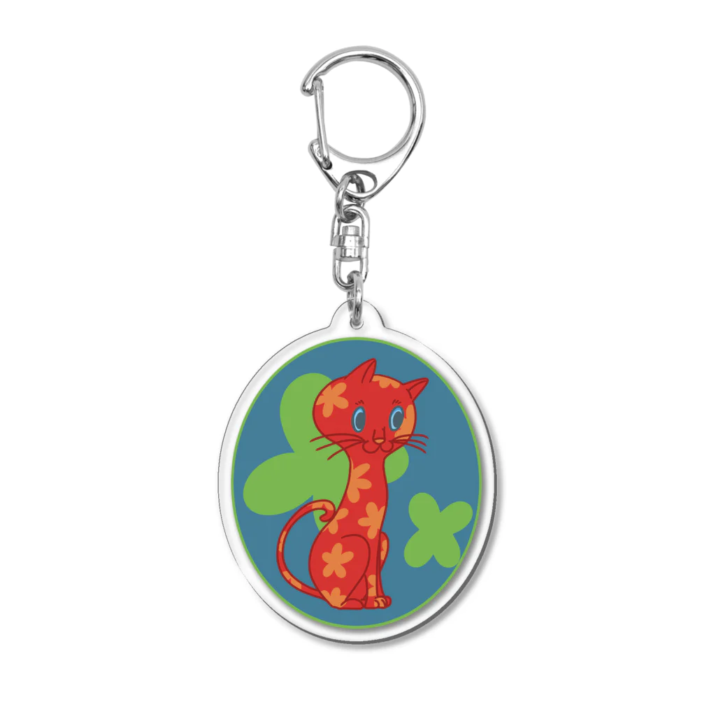 ari designの花柄のネコ Acrylic Key Chain