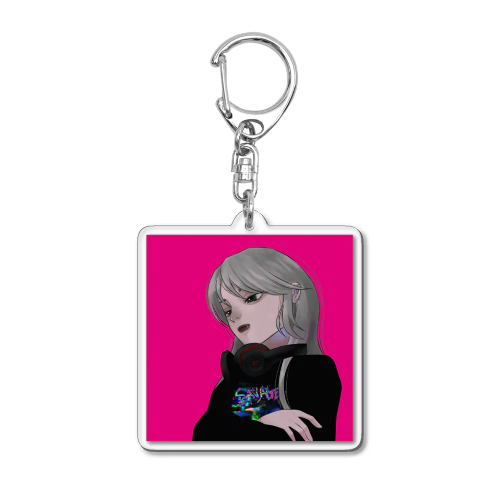 白い犬のyear 2 k girl Acrylic Key Chain