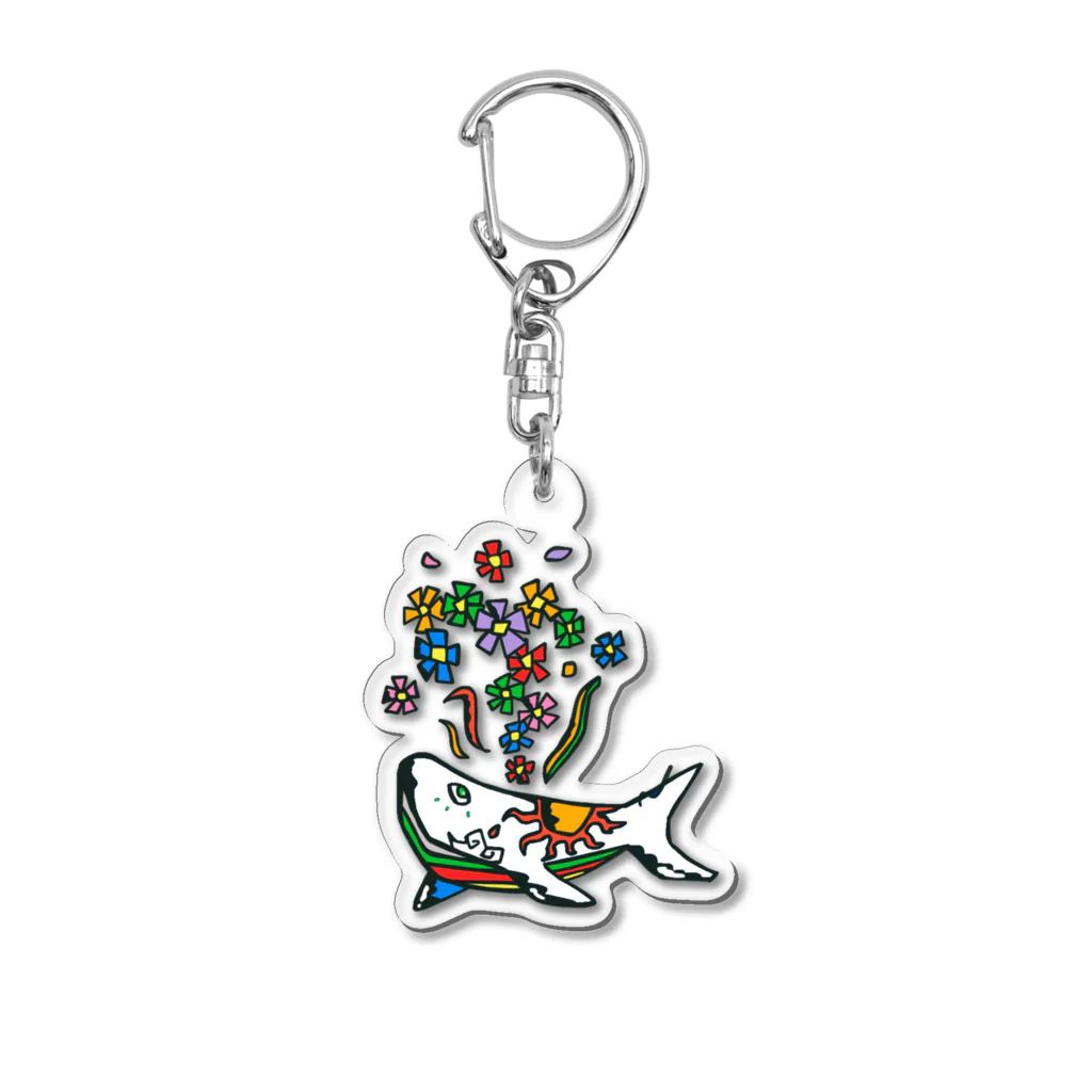 nahiro_art_factoryの花まく鯨(白) Acrylic Key Chain