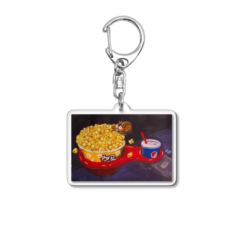 石井リスのポップコーンを狙うリスの絵 Acrylic Key Chain