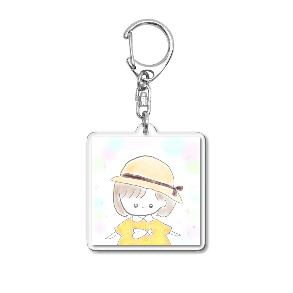 ののちゃショップ️🫧🐻‍❄️の夏の麦わら帽子ののちゃん👒オレンジの服bar Acrylic Key Chain