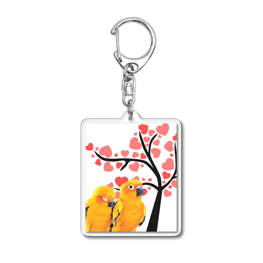 デザイン堂しまえながのインコちゃんのお花見デート Acrylic Key Chain