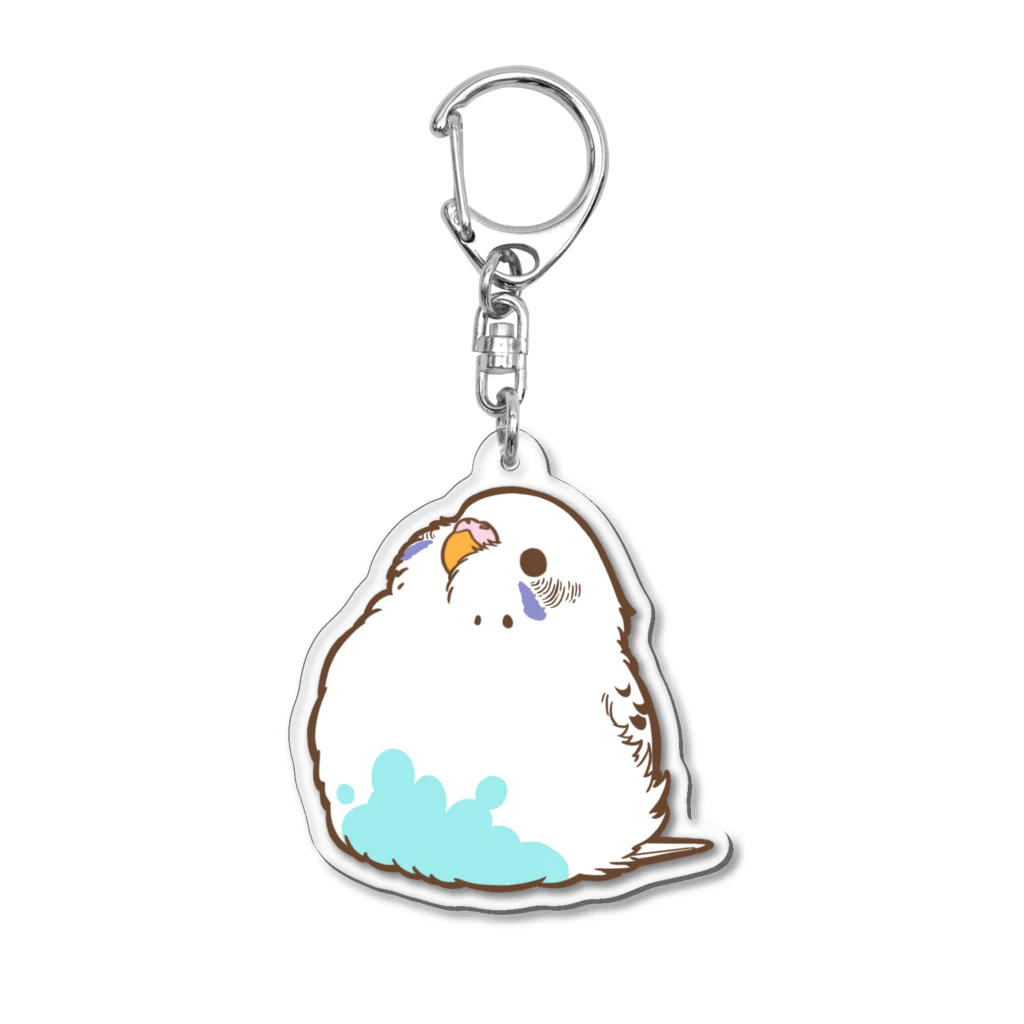 one-naacoの丸いモフ鳥(セキセイインコ (白系ハルクイン)) Acrylic Key Chain