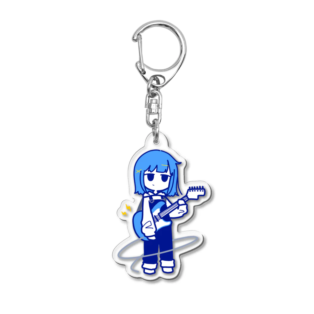 天雨さあまの天気屋さんのギターガール　青 Acrylic Key Chain