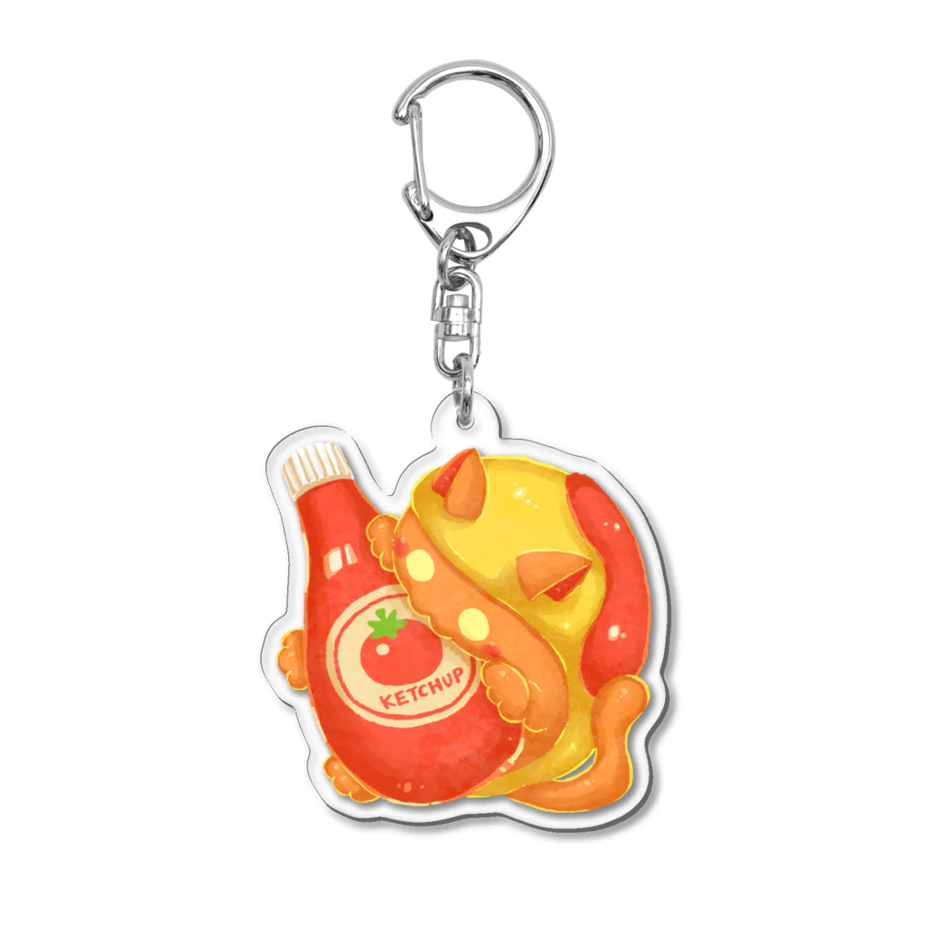 オムタマスタジオのオムネコ ケチャップ Acrylic Key Chain