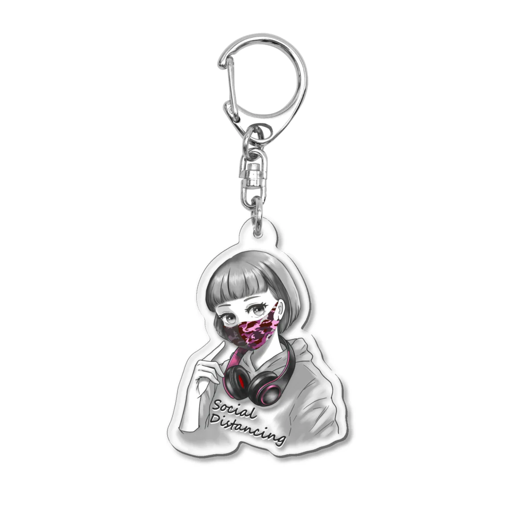 和温堂の迷彩マスク  ピンク　文字黒 Acrylic Key Chain