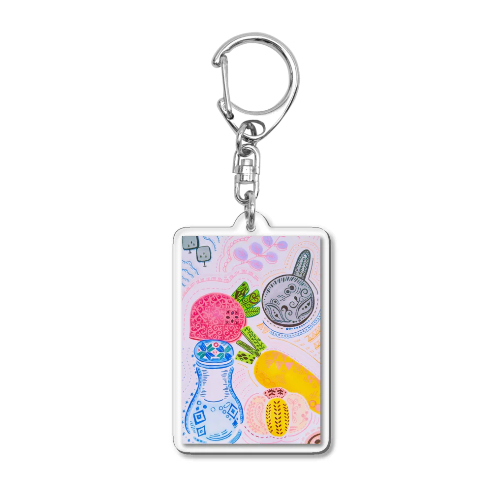 あおいとまり木のにぎやかことこと Acrylic Key Chain