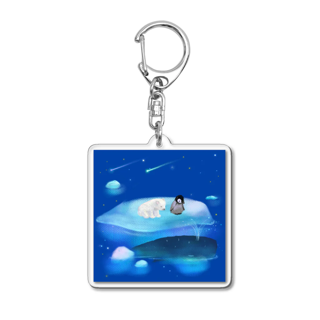 NORIMA'S SHOP の漂流した氷の上でクジラを眺めるしろくまくんとペンギンちゃん Acrylic Key Chain