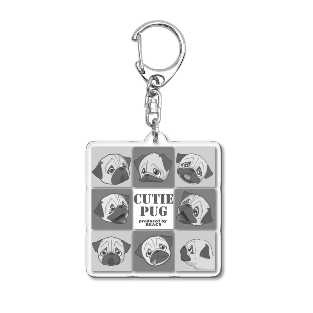 BEACSのCutie Pug 8面相 Acrylic Key Chain