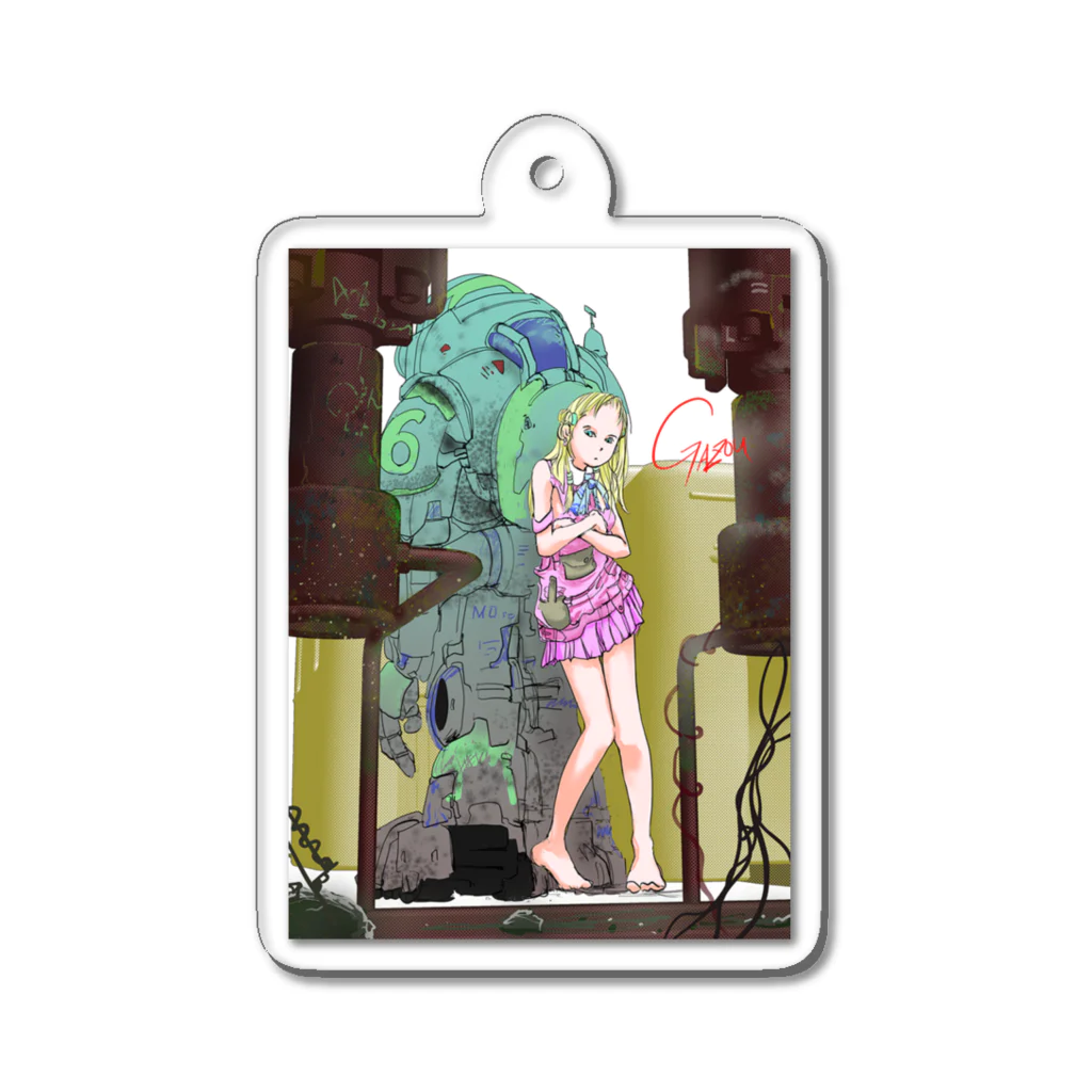 Gazouのアイテムショップのロボットと少女 Acrylic Key Chain