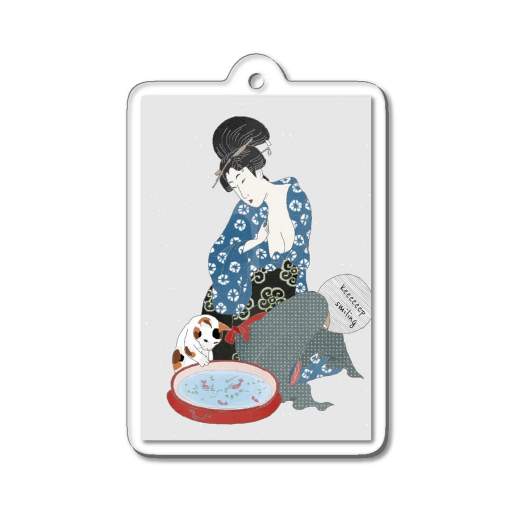 keeeeeep smilingの猫と金魚 Acrylic Key Chain