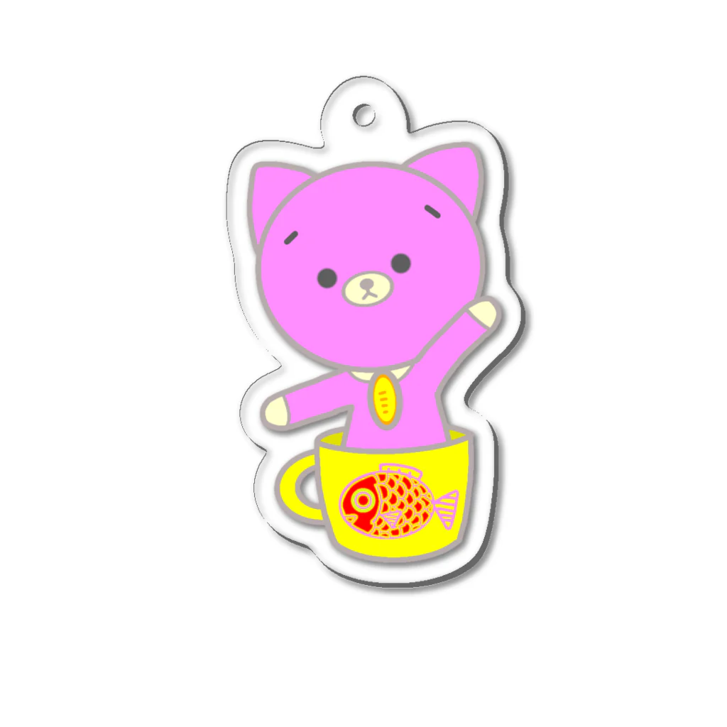 nyandaful storeのコップ入り招き猫（ピンク） Acrylic Key Chain