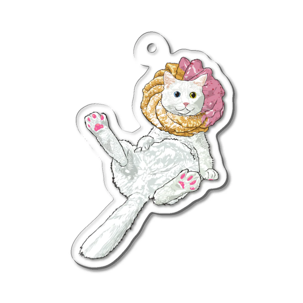 NORIMA.のねこシリーズ　ねこドーナツ 白猫オッドアイ  Acrylic Key Chain