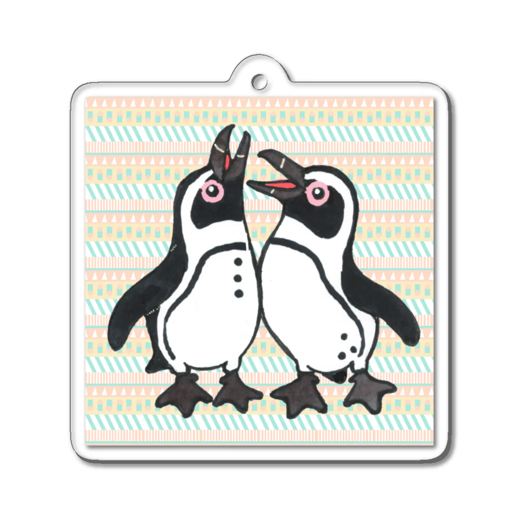 penguininkoの仲良く鳴き合うケープペンギン背景ありA アクリルキーホルダー